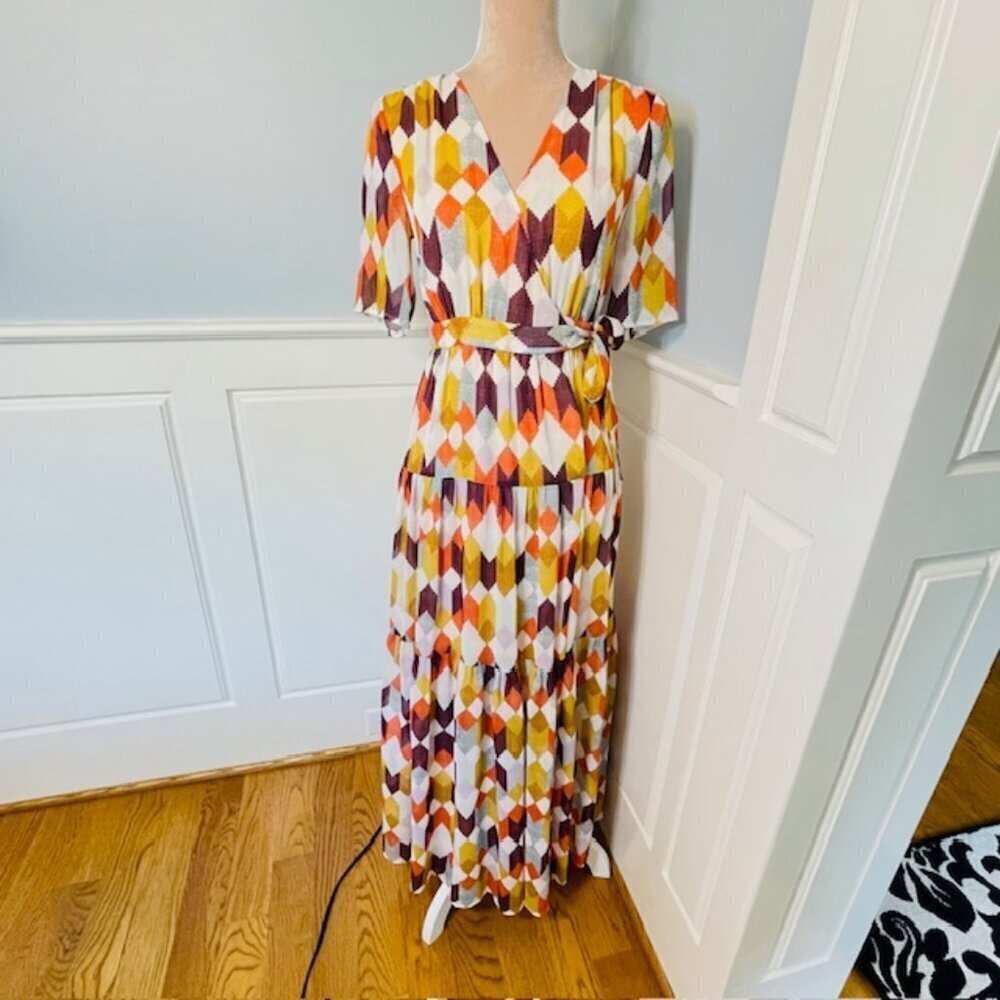 Roller Rabbit | Norma Gertrude Geo Print Wrap Maxi Dress - Size XS/ S - Picture 3 of 11